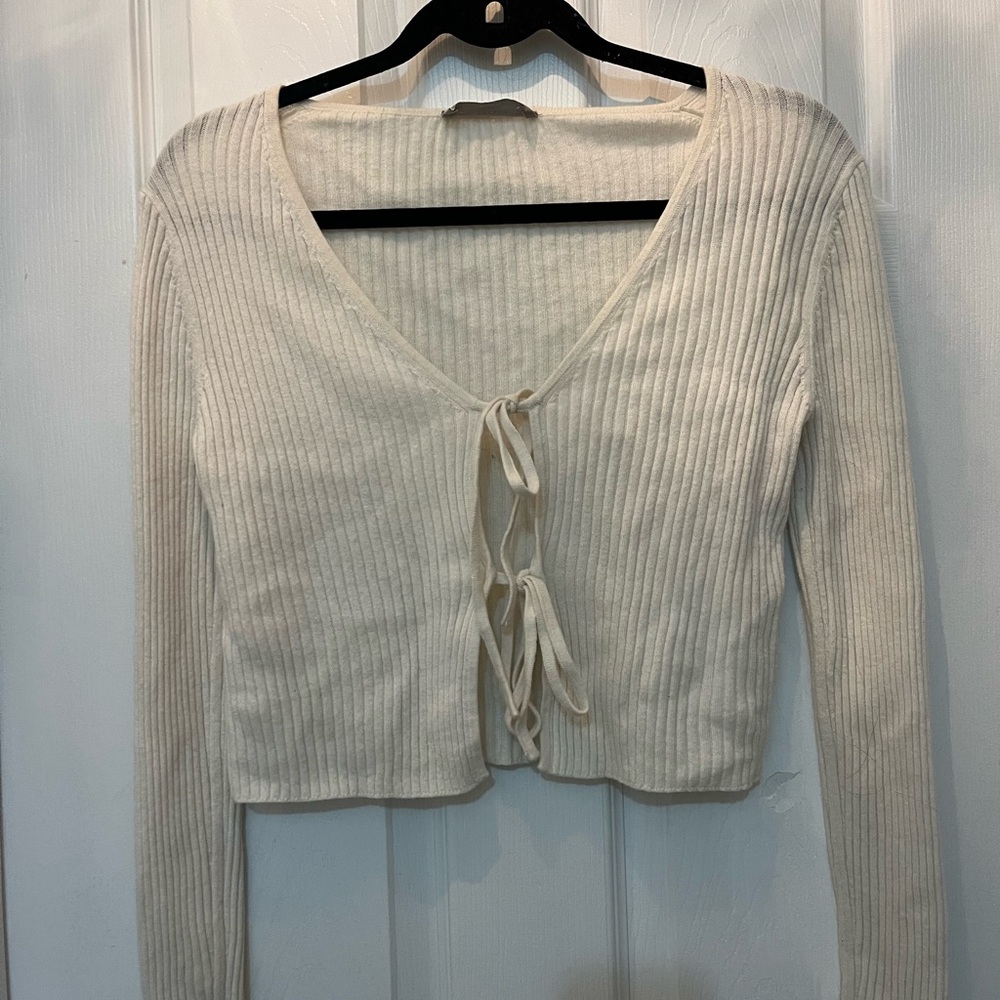 Ribbed knit cardigan with tie front